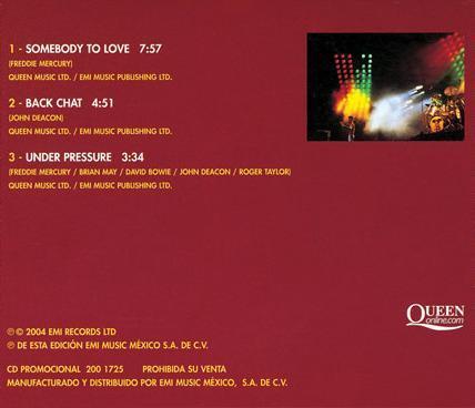 Queen 'Queen On Fire - Live At The Bowl' Mexico promo CD back sleeve