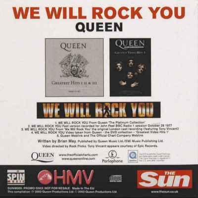 Queen 'We Will Rock You' UK 'The Sun' 2002 CD back sleeve