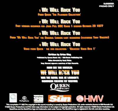 Queen 'We Will Rock You' UK 'The Sun' 2002 CD inner sleeve