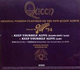 Queen 'Keep Yourself Alive' US promo CD back sleeve