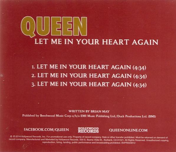 Queen 'Let Me In Your Heart Again' USA promo CD back sleeve
