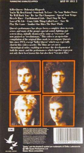 Queen 'Greatest Flix' UK VHS back sleeve