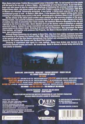 Queen 'Made In Heaven - The Films' UK DVD back sleeve