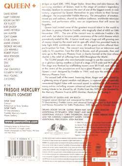 Queen 'The Freddie Mercury Tribute Concert' UK 2002 reissue DVD back sleeve