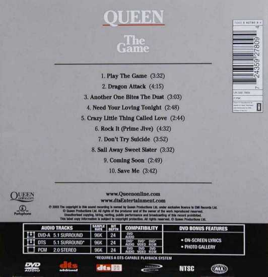 Queen 'The Game' US DVD Audio back sleeve