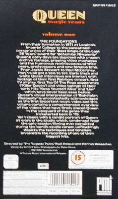 Queen 'The Magic Years' UK VHS volume 1 back sleeve