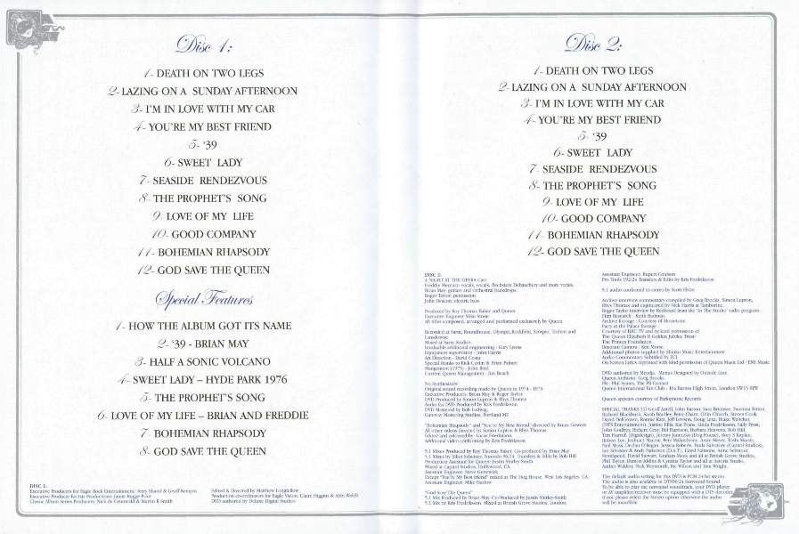 Queen 'The Making Of A Night At The Opera' UK double DVD inner sleeve