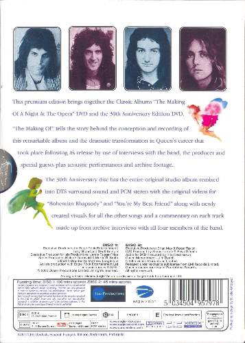 Queen 'The Making Of A Night At The Opera' UK double DVD slipcase back sleeve