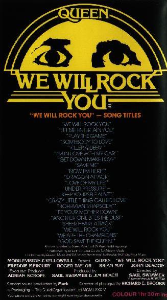 Queen 'We Will Rock You' UK original VHS back sleeve