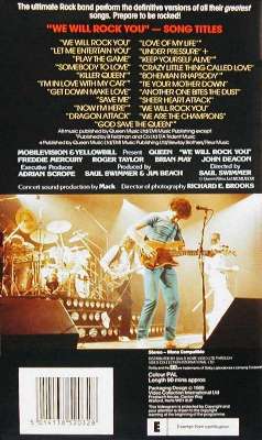 Queen 'We Will Rock You' UK reissue VHS back sleeve