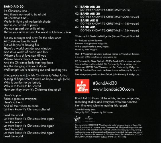 Band Aid 30 'Do They Know It's Christmas?' CD back sleeve
