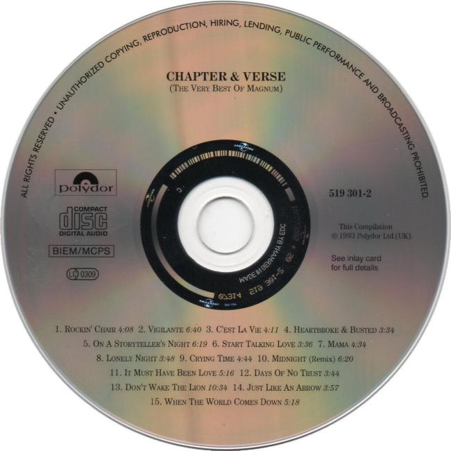 Magnum 'Chapter & Verse' UK CD disc