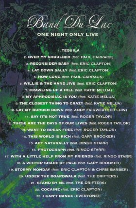 Band Du Lac 'One Night Only Live' UK DVD booklet front sleeve