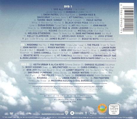 Various Artists 'Live Earth' UK CD and 2 DVD back sleeve