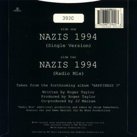 Roger Taylor 'Nazis 1994' UK 7" back sleeve