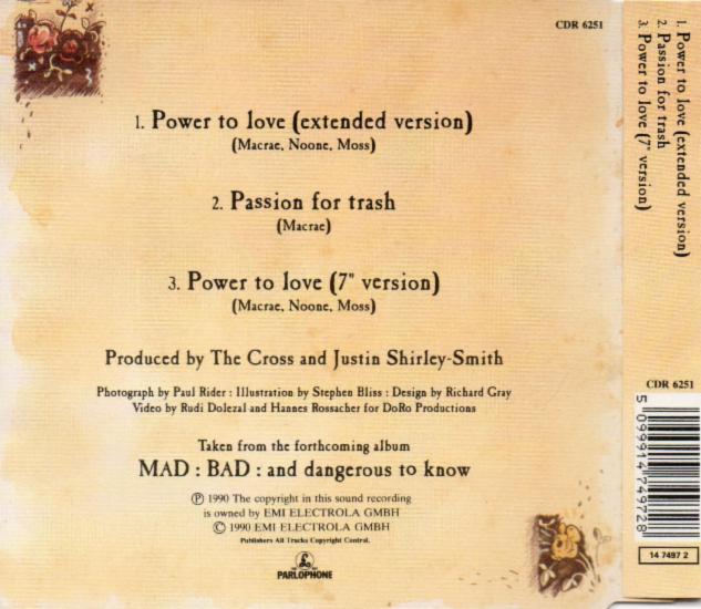 The Cross 'Power To Love' UK CD back sleeve